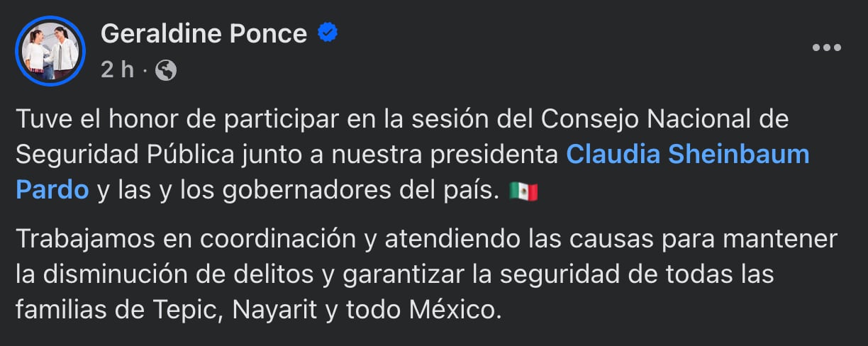 Geraldine Ponce sobre reunión con Claudia Sheinbaum y gobernadores
