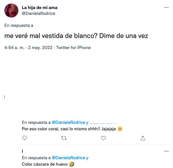 Daniela Rodrice cuestiona si debe vestirse de blanco para su boda.