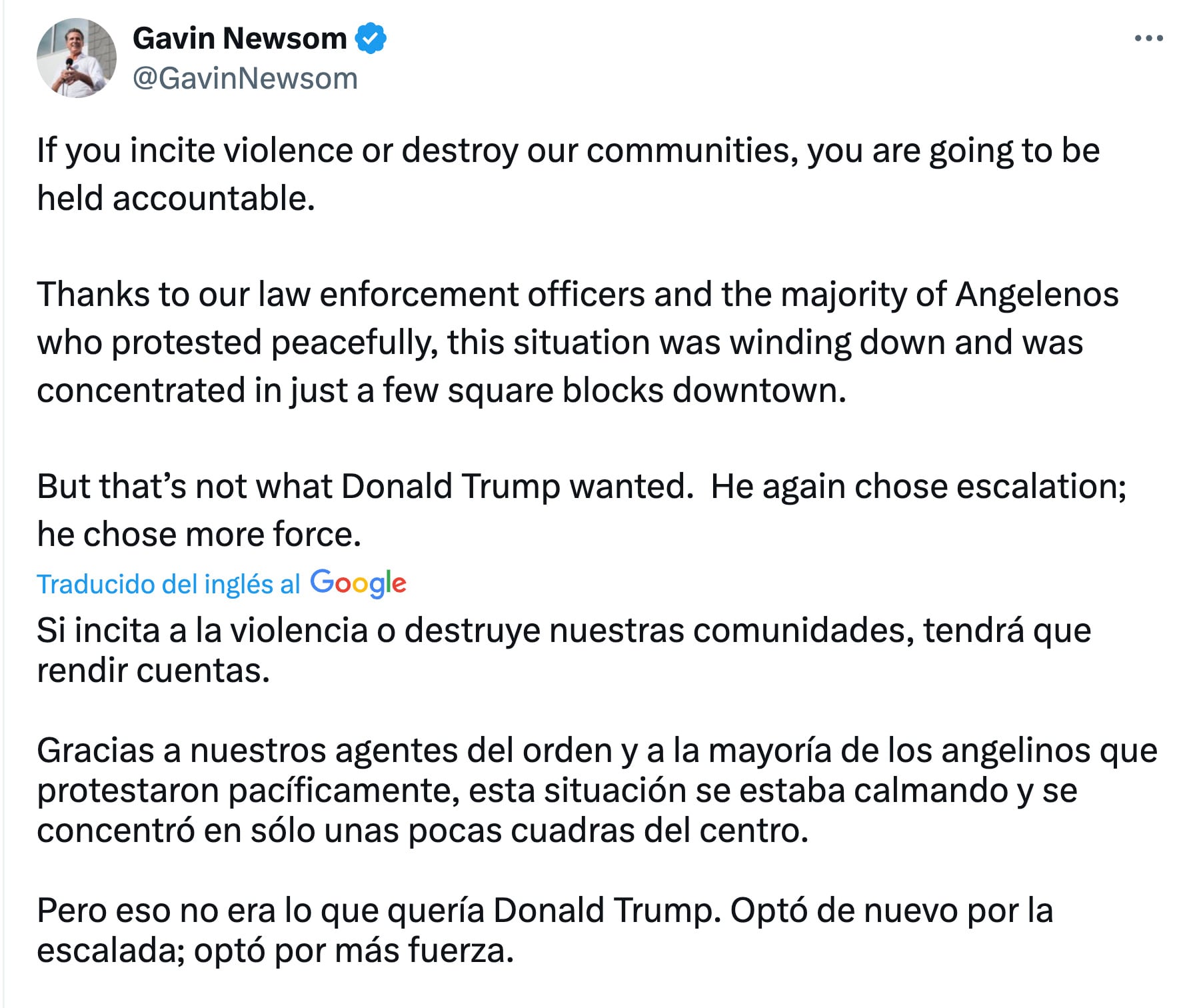 Gavien Newsom sobre redadas en Estados Unidos