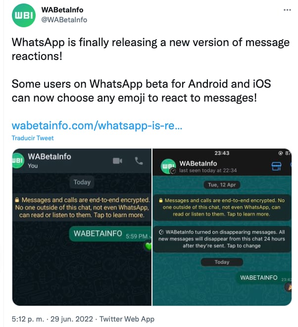 WhatsApp añade nuevas reacciones