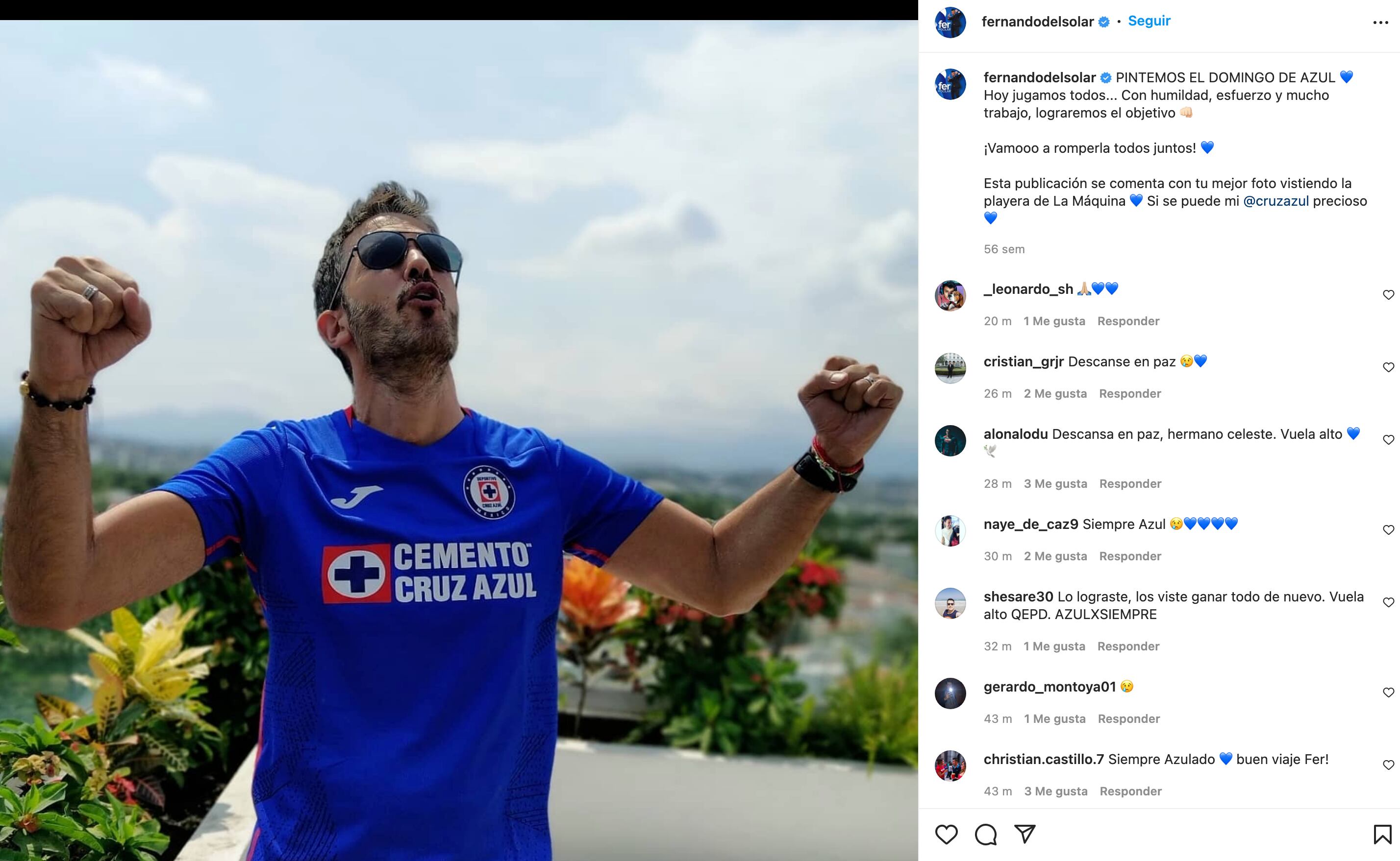 Fernando Del Solar, fan de Cruz Azul