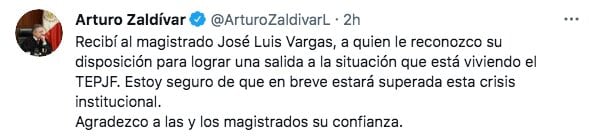 Tuit de Arturo Zaldívar