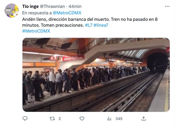 Retrasos en la Línea 7 del Metro CDMX hoy 22 de febrero