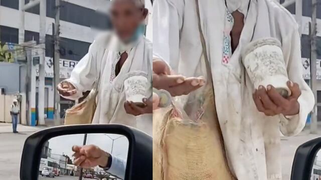 El abuelito le aventó las monedas al conductor que lo ayudó