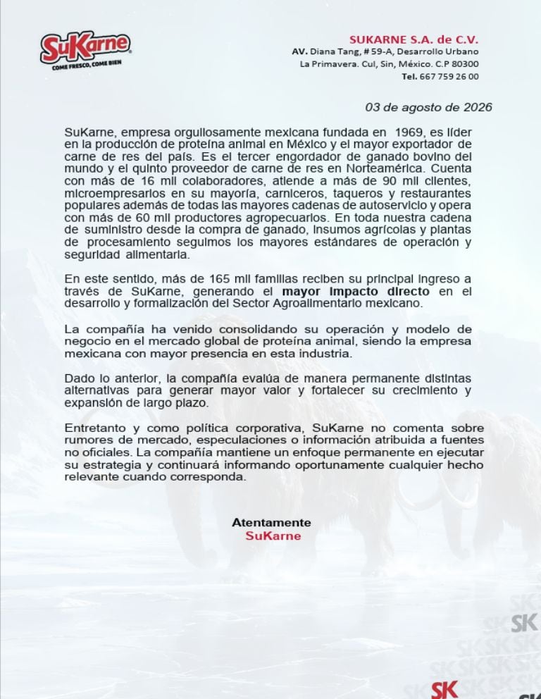 SuKarne, mayor exportadora de carne de México, analiza su venta