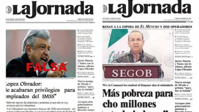 Portadas de La Jornada, falsa y verdadera