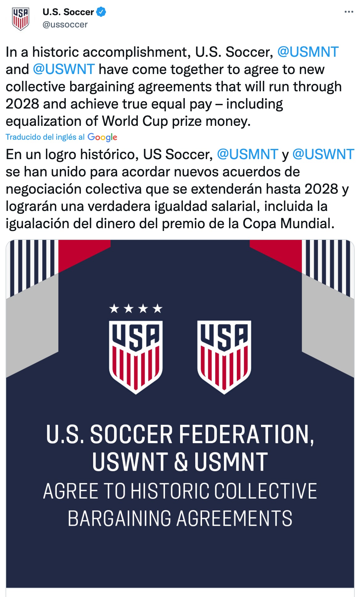 Comunicado de la US Soccer