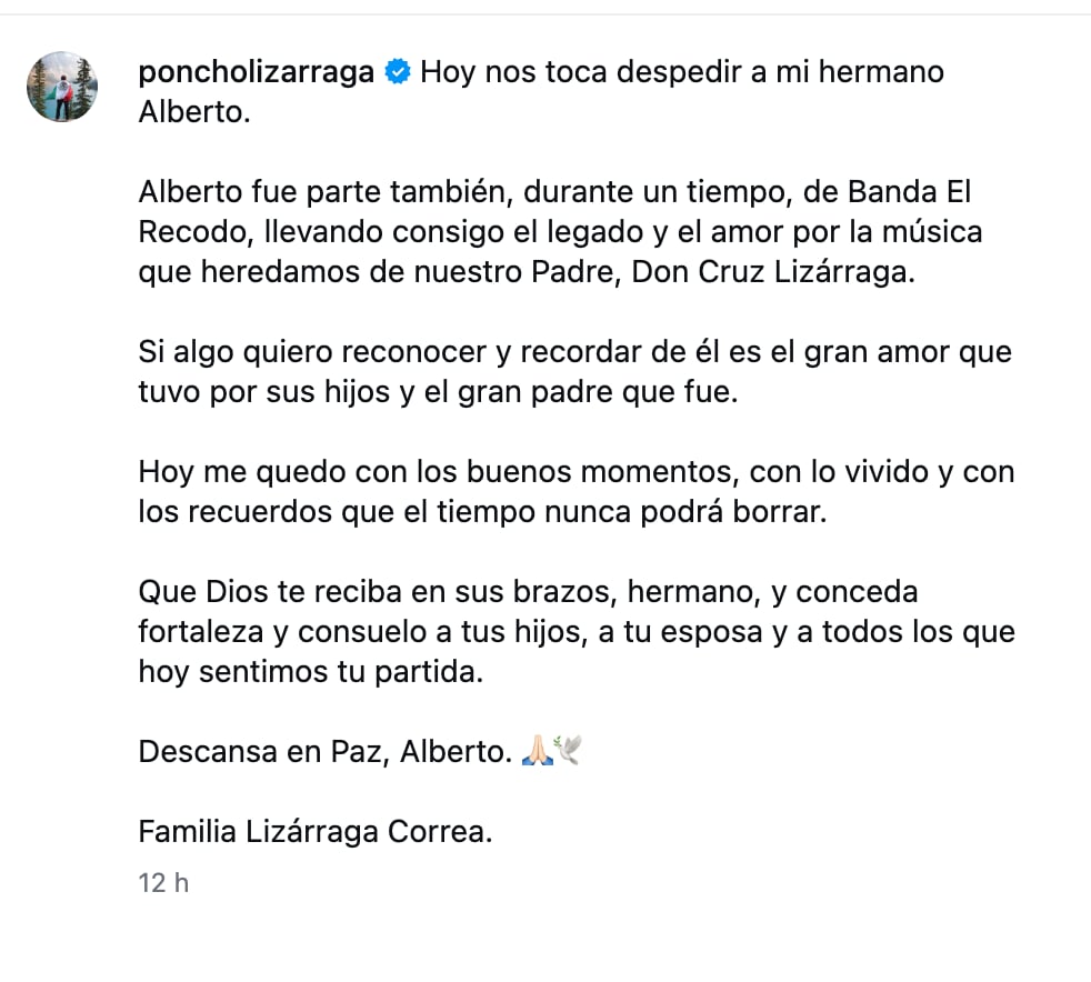Muere Alberto Lizárraga; sus hermanos lo despiden en redes