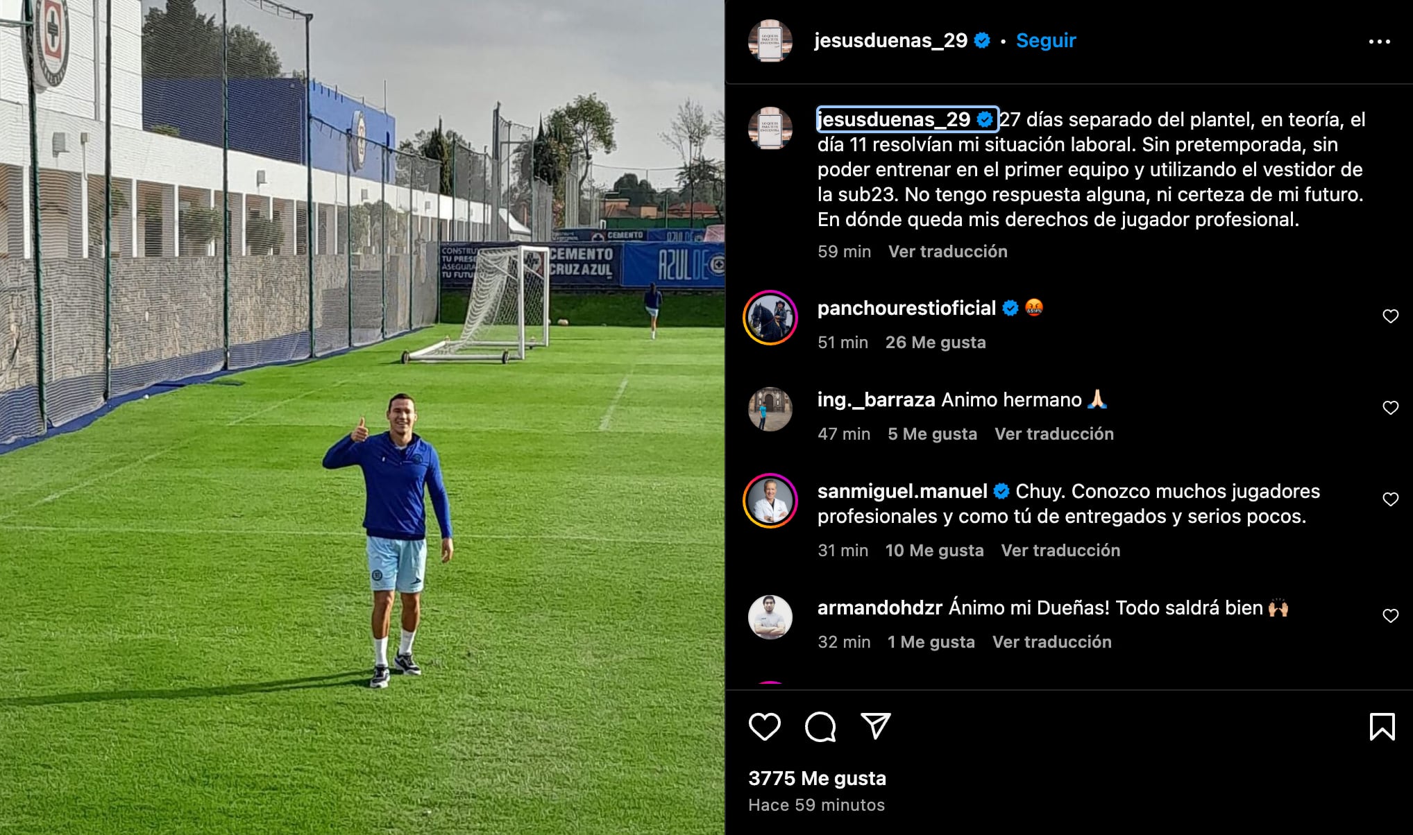 Jesús Dueñas explota contra Cruz Azul