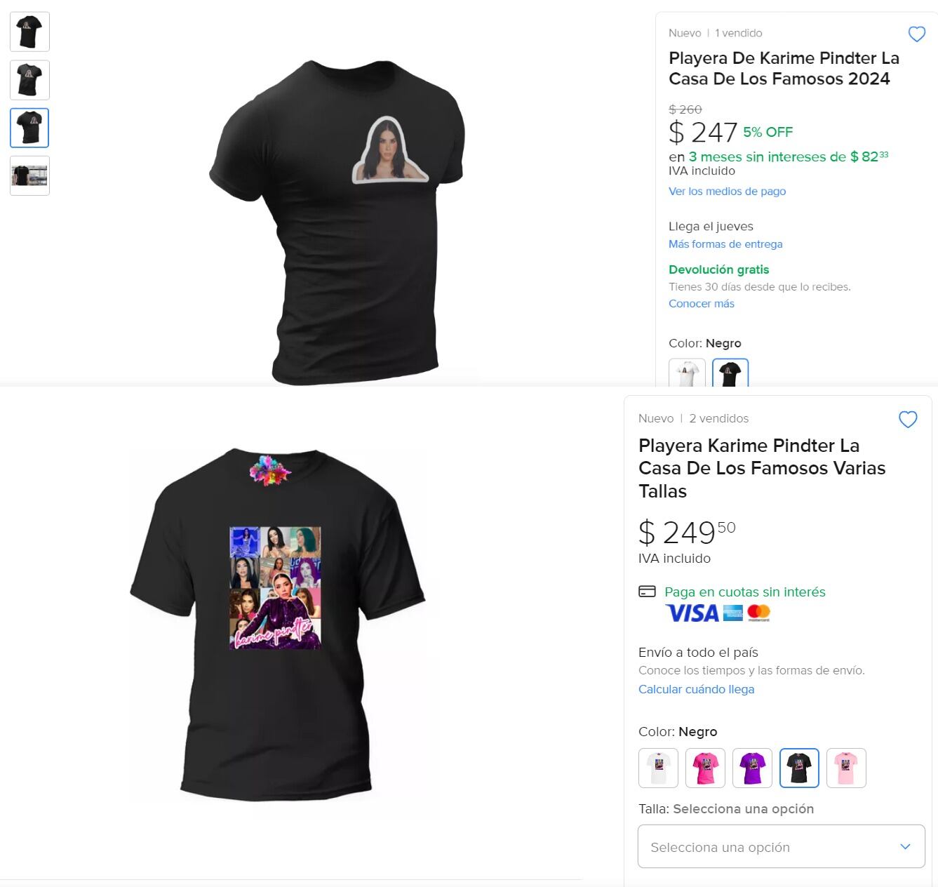 Playeras con el rostro de Karime Pindter en Mercado Libre