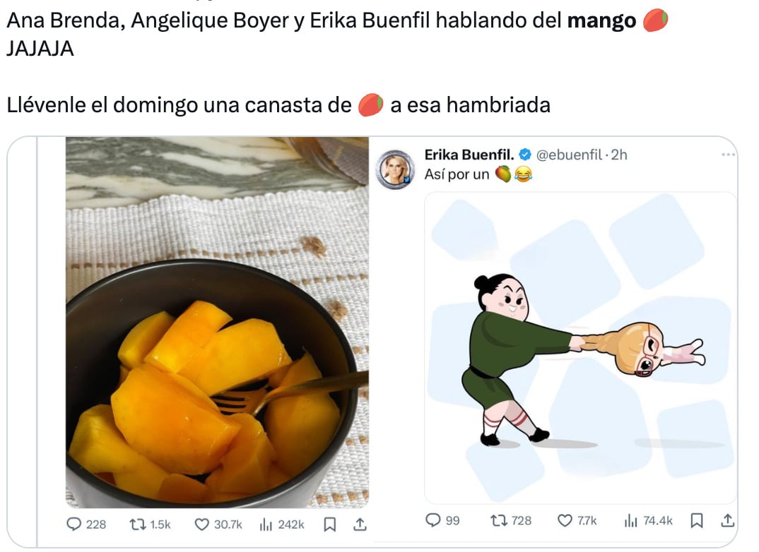 Memes del mango de Briggitte Bozzo en La Casa de los Famosos México 2024