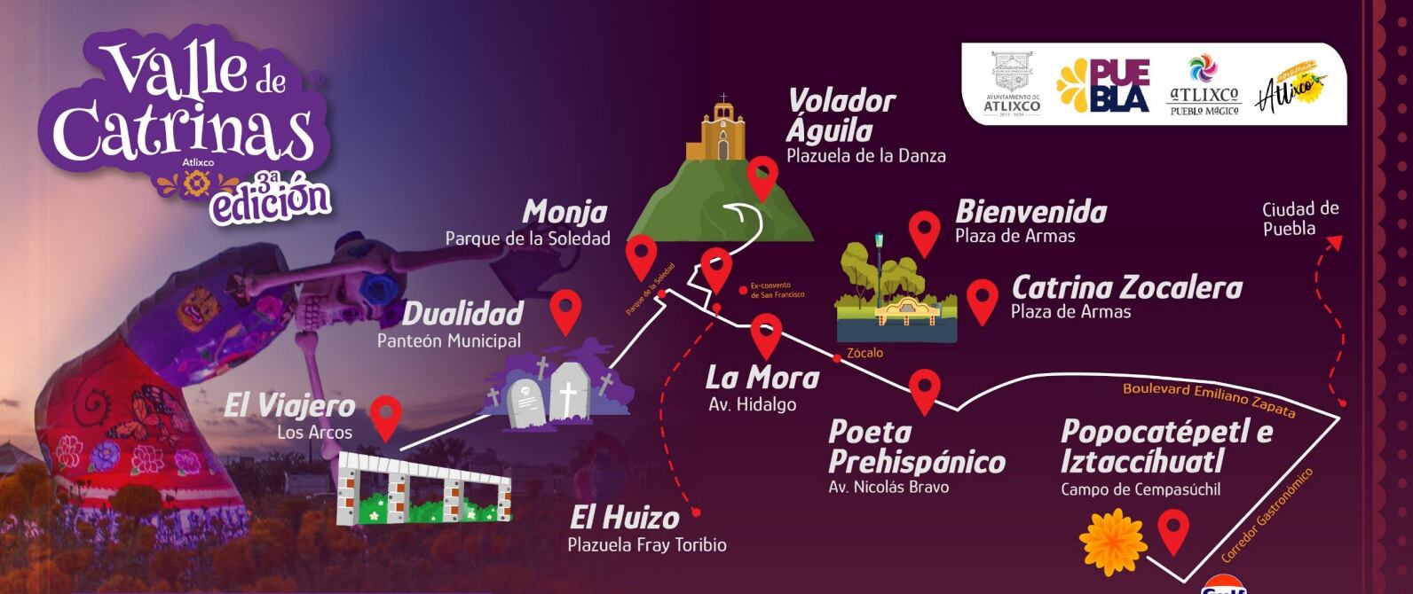 Valle de Catrinas Atlixco 2023, ubicaciones
