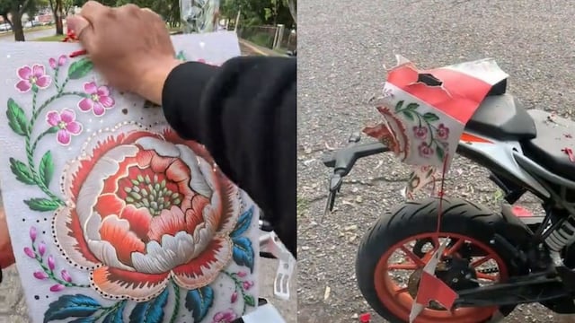Paquete le explota a repartidor en moto.