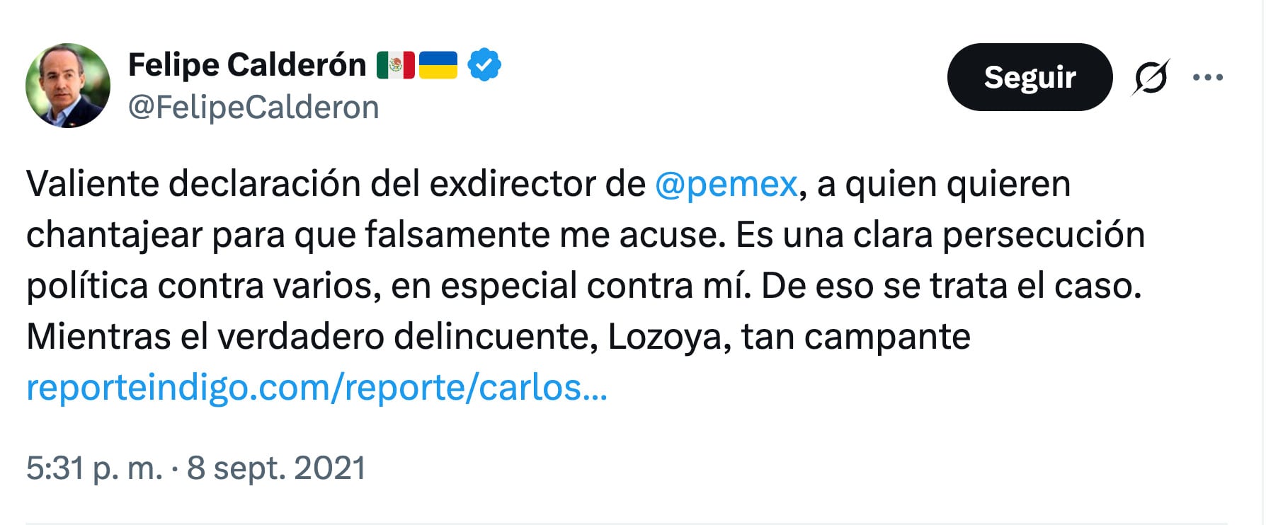 Felipe Calderón dice fue difamado por Emilio Lozoya