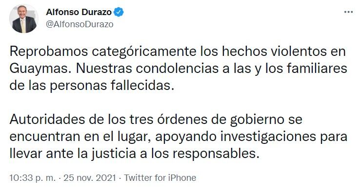Alfonso Durazo reacciona a ataque en Guaymas