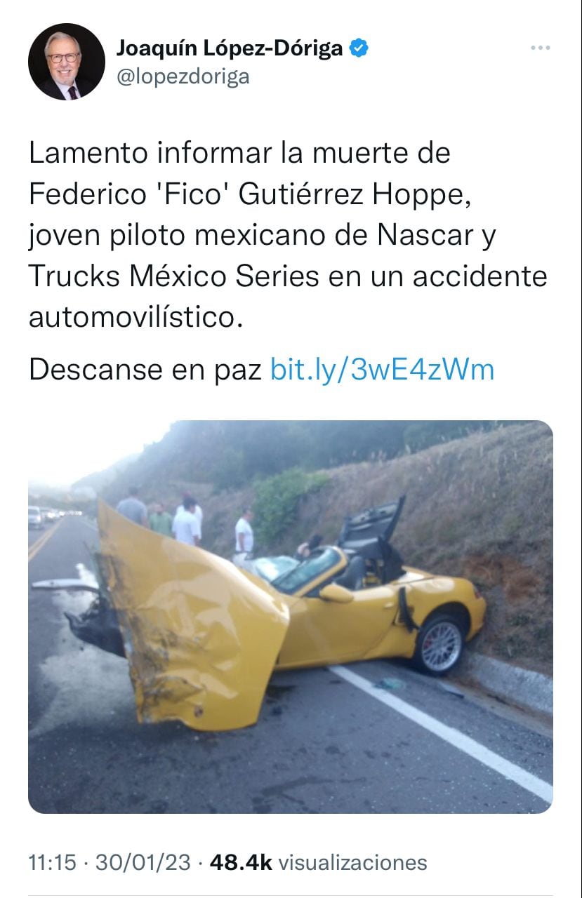 Así quedó el auto en donde viajaba Federico Gutiérrez y su hermano tras el accidente.