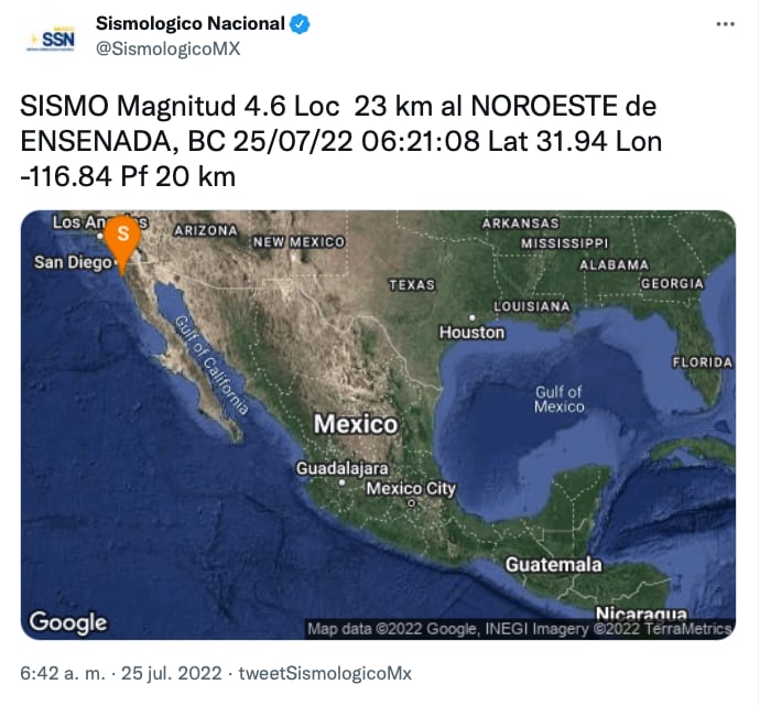 reacciones del sismo hoy de 4.6 en Baja California de lunes 25 de julio 20222