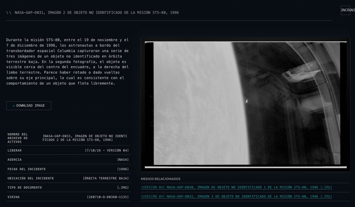 OVNI captado por la NASA