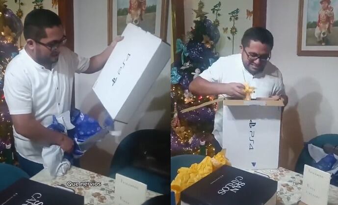 Jefe reacciona a la broma que le hacen durante intercambio de regalos