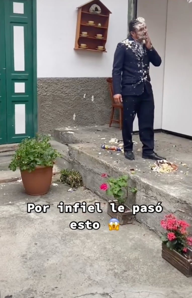 Infiel termina humillado y con pastel en la cara