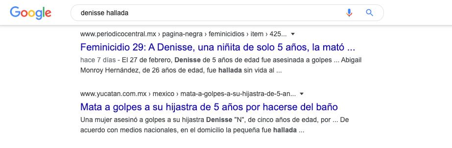 Los resultados que arroja Google son en su mayoría sobre feminicidios