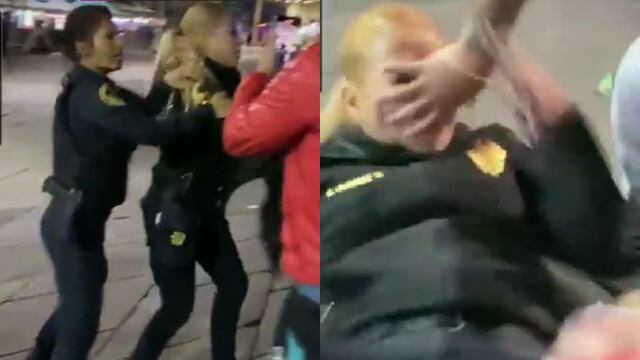 VIDEO: Policías tratan de calmar pleito en Plaza Garibaldi pero terminan golpeadas