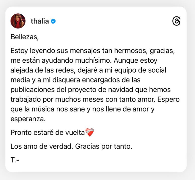 Thalía regresa a redes sociales tras la muerte de su hermana, pero por esta razón