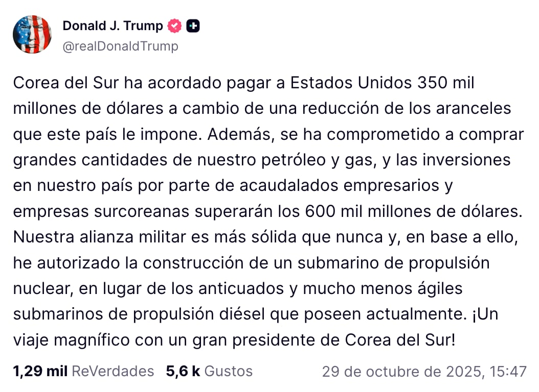 Donald Trump sobre el acuerdo comercial entre Estados Unidos y Corea del Sur