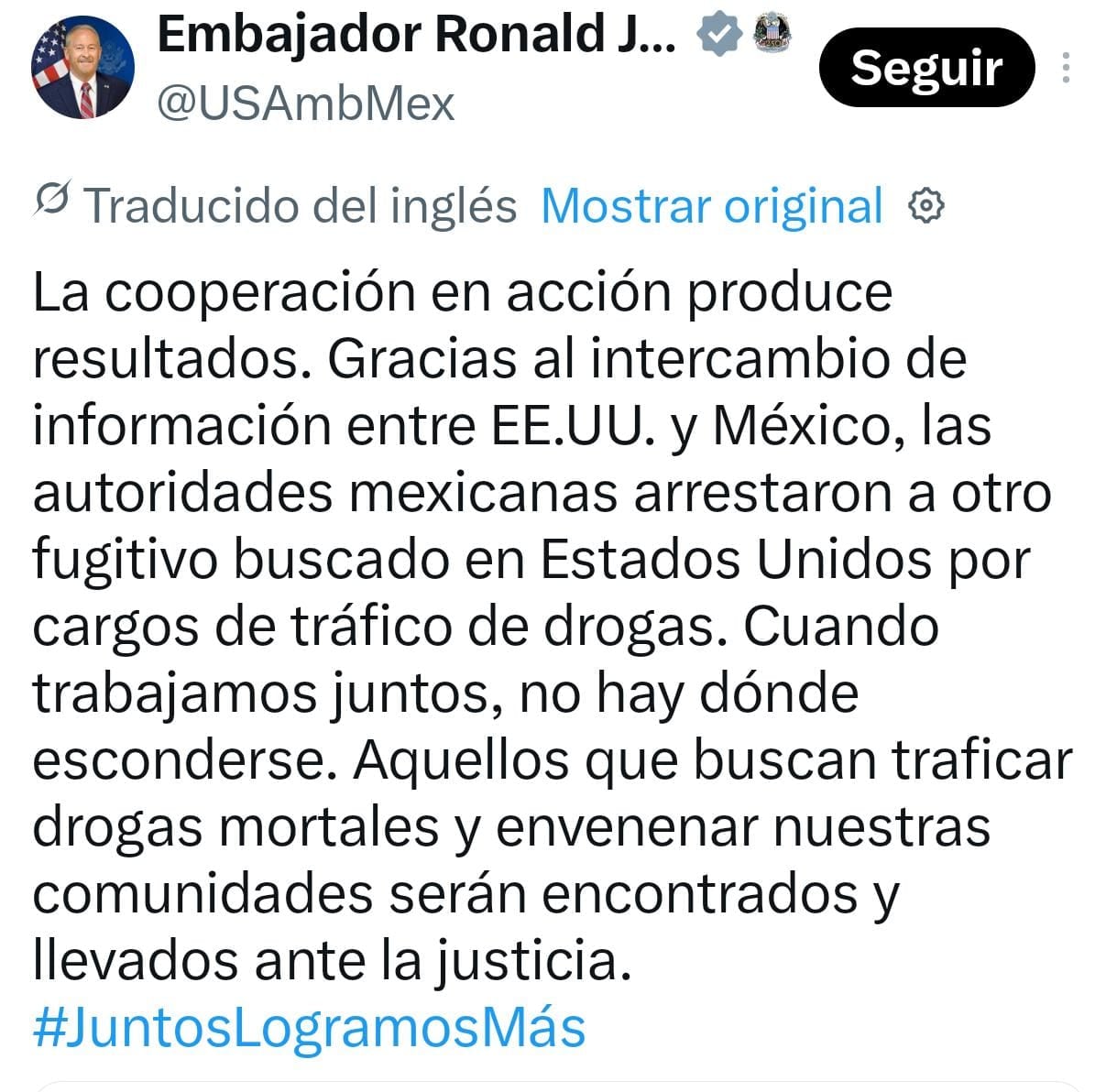 colaboración entre México y Estados Unidos en captura de “Don Flaco”