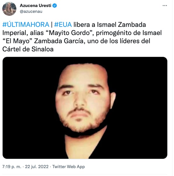 Liberan a Ismael Zambada Imperial, "Mayito Gordo", hijo de "el Mayo" Zambada de Estados Unidos.