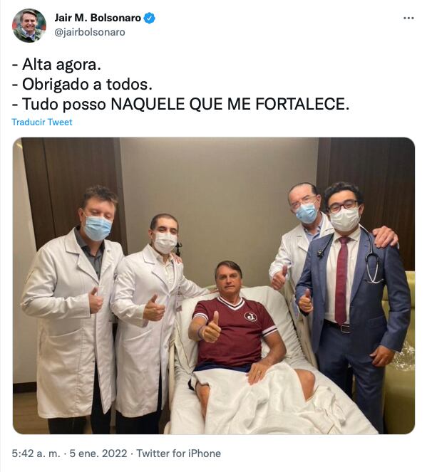 Tuit de Jair Bolsonaro, presidente de Brasil
