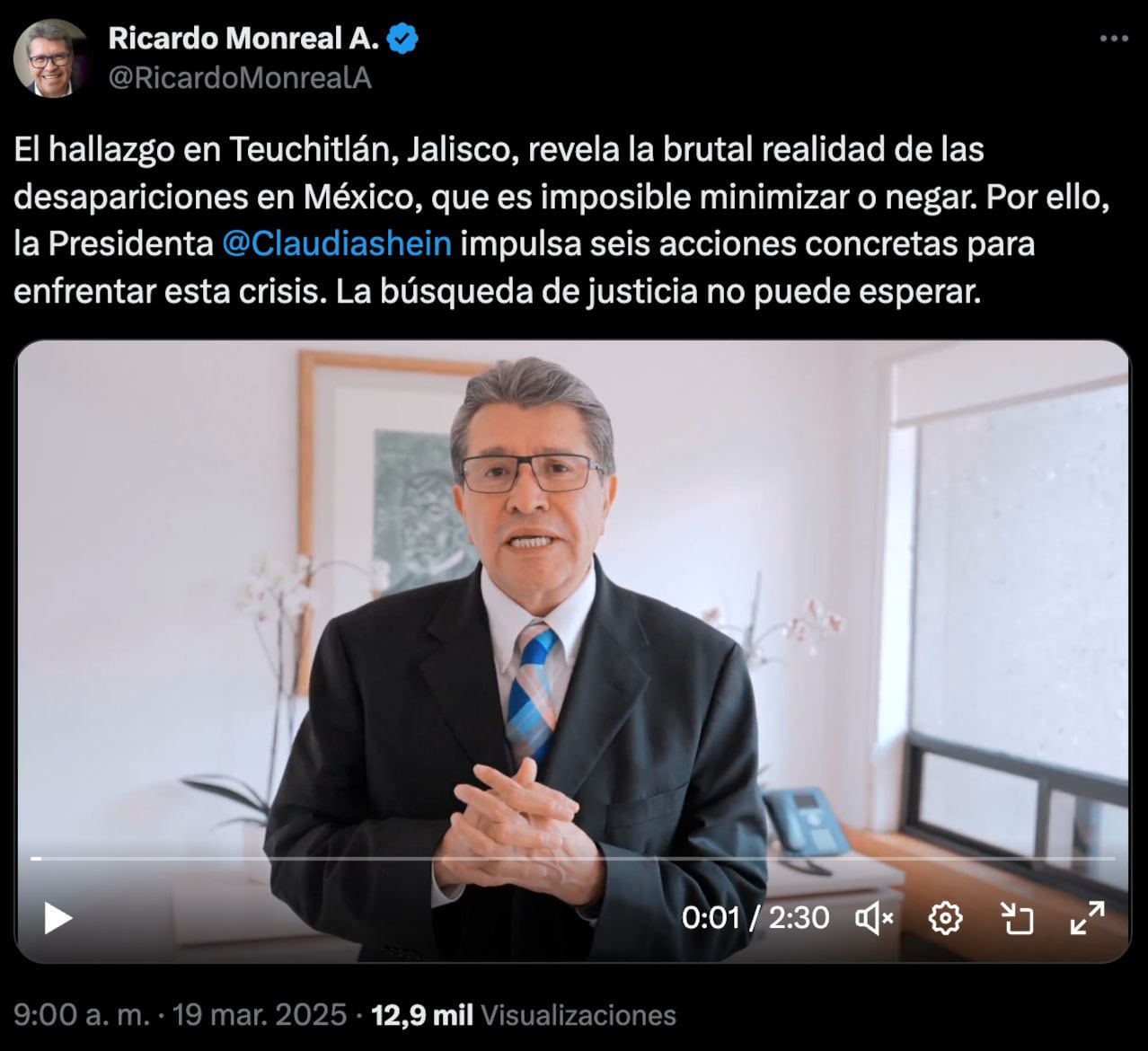 Video de Ricardo Monreal sobre Teuchitlán.