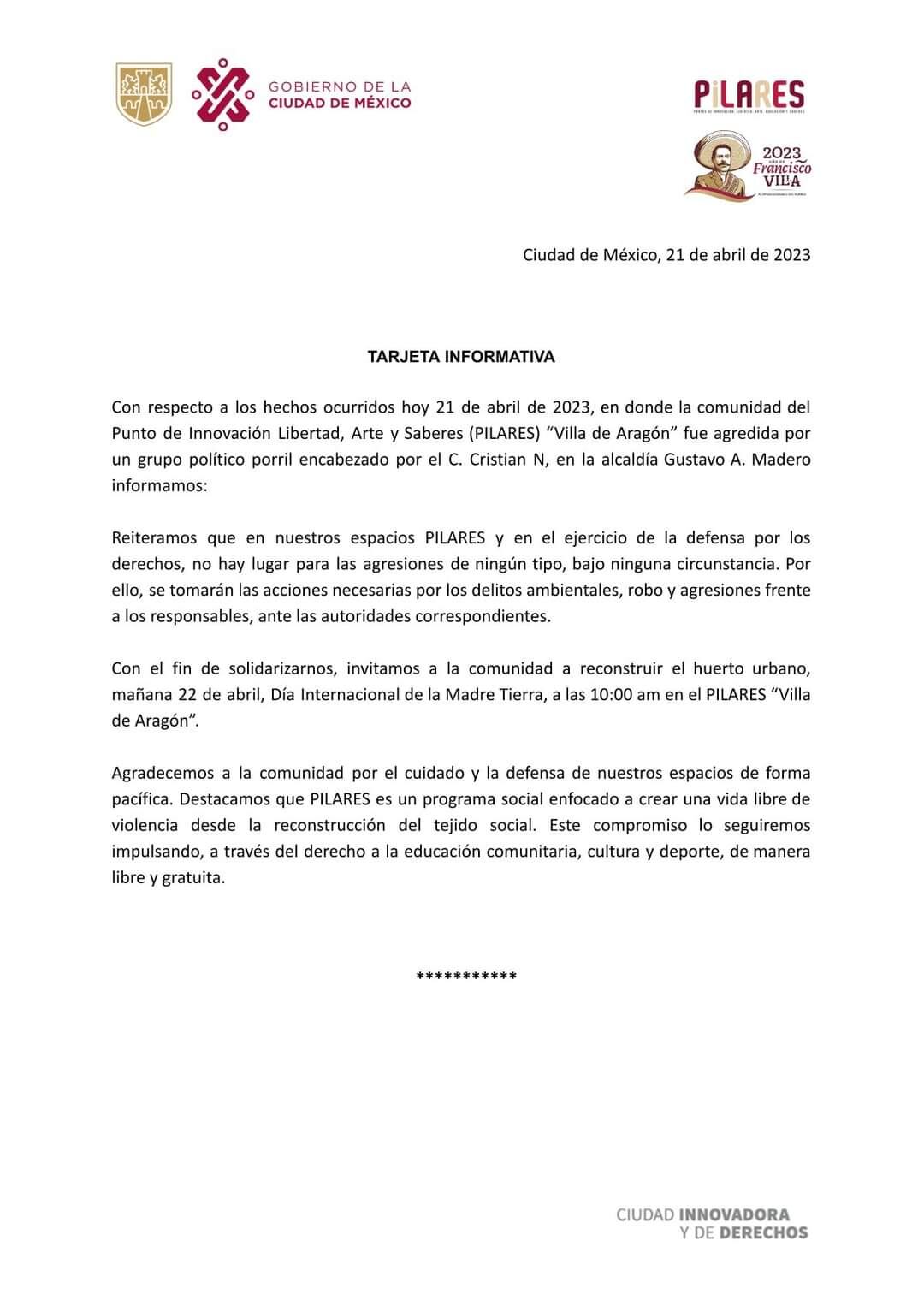 Pilares Villa de Aragón pide ayuda para recontruir su huerto