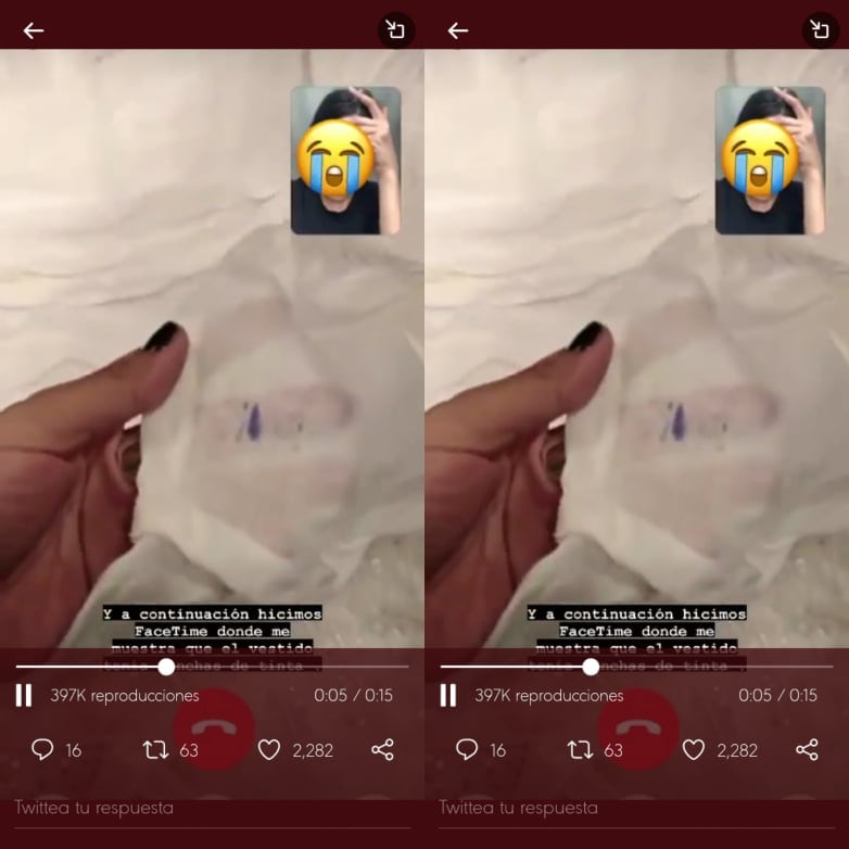 Manchas de tinta en el vestido de novia que hizo Fernando Preda.
