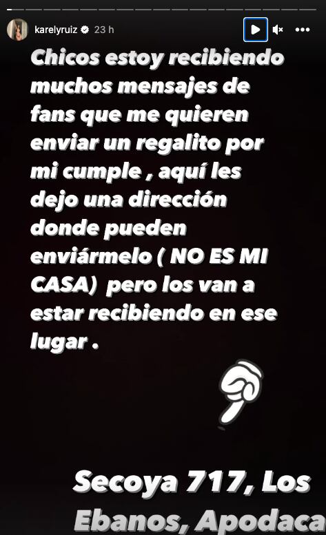 Karely Ruiz comparte dirección para que le envíen regalos