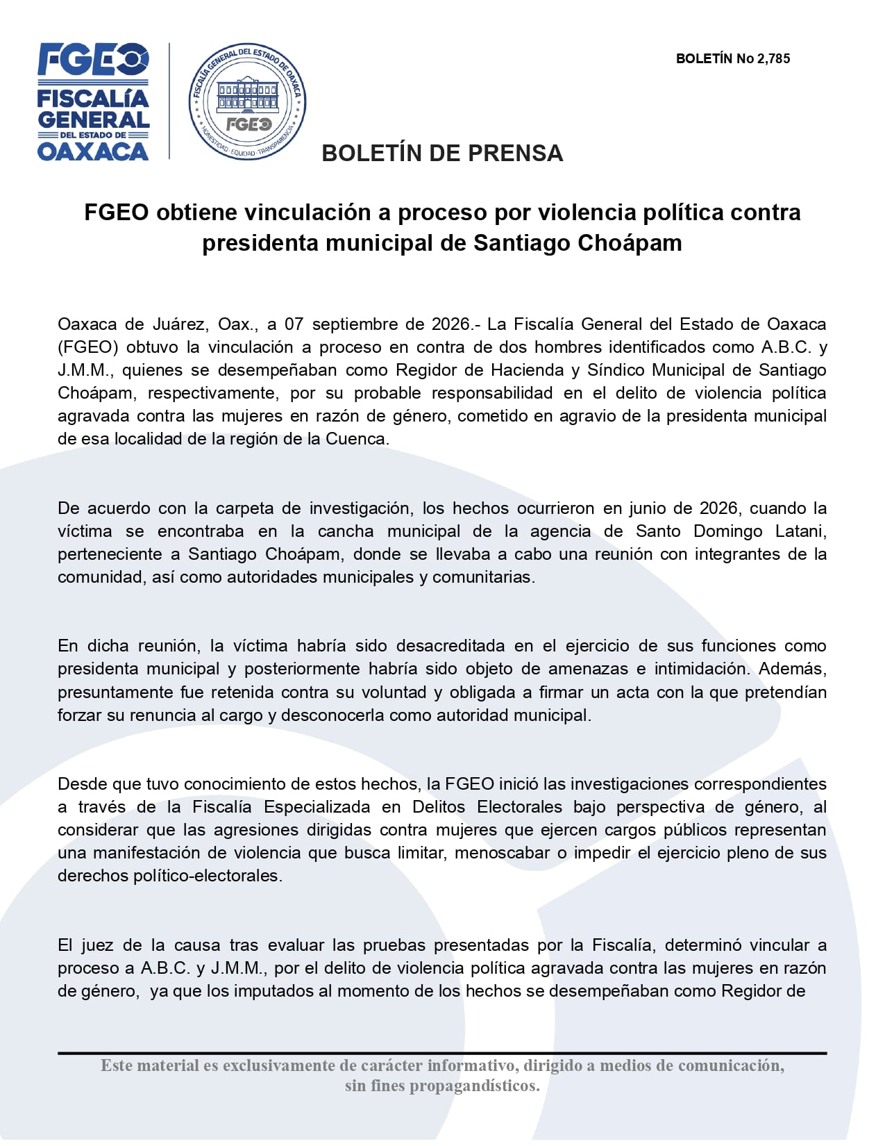 Vinculan a proceso a dos concejales de Santiago Choápam por violencia política contra la alcaldesa