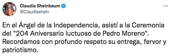 Tuit de Claudia Sheinbaum