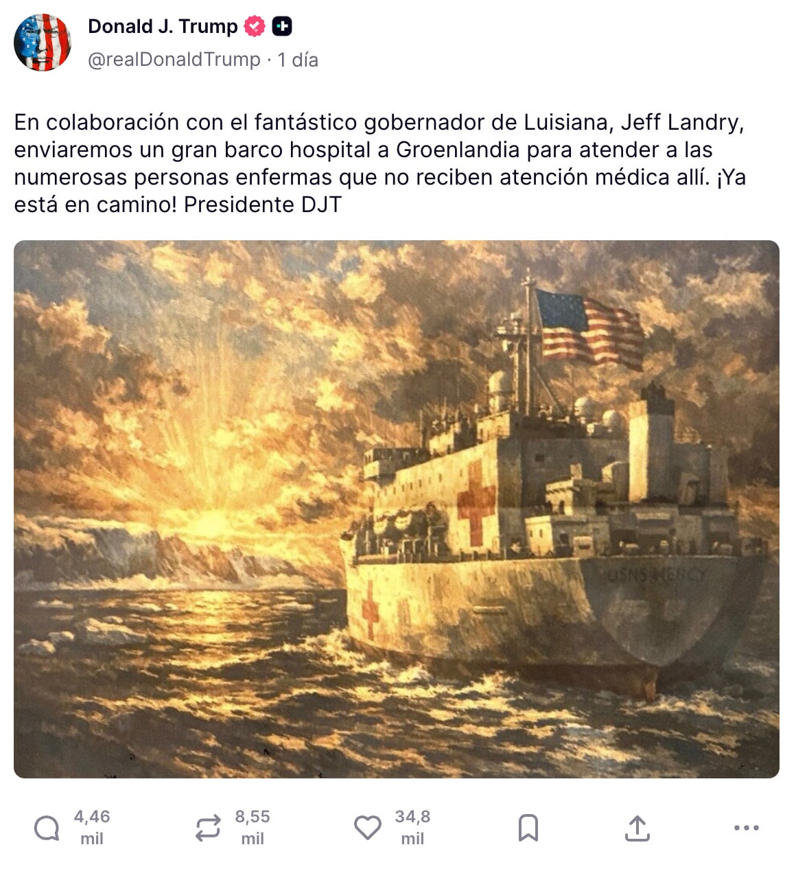 Donald Trump enviará buque hospitalario a Groenlandia