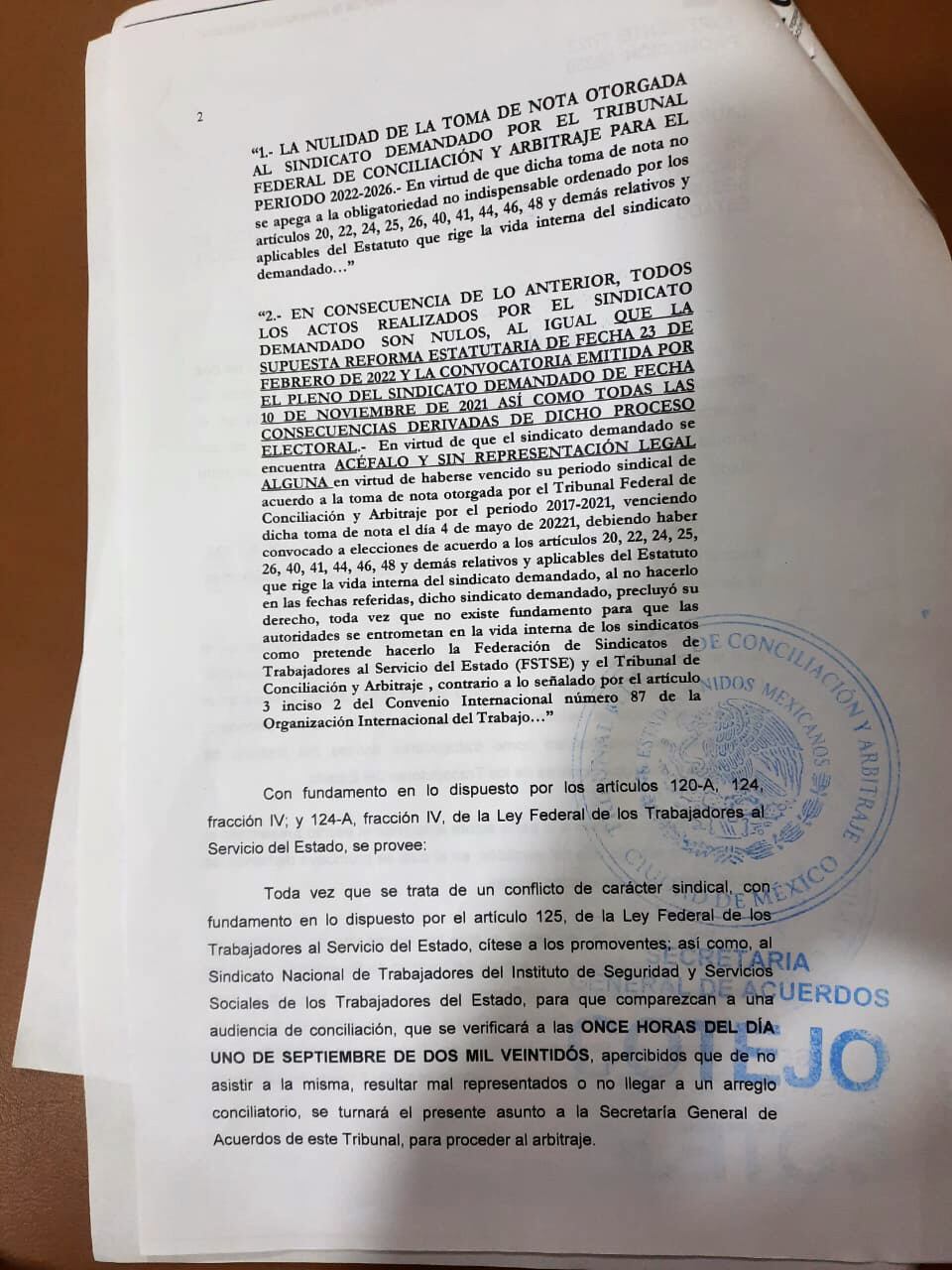 Demanda ante el Tribunal Federal de
Conciliación y Arbitraje