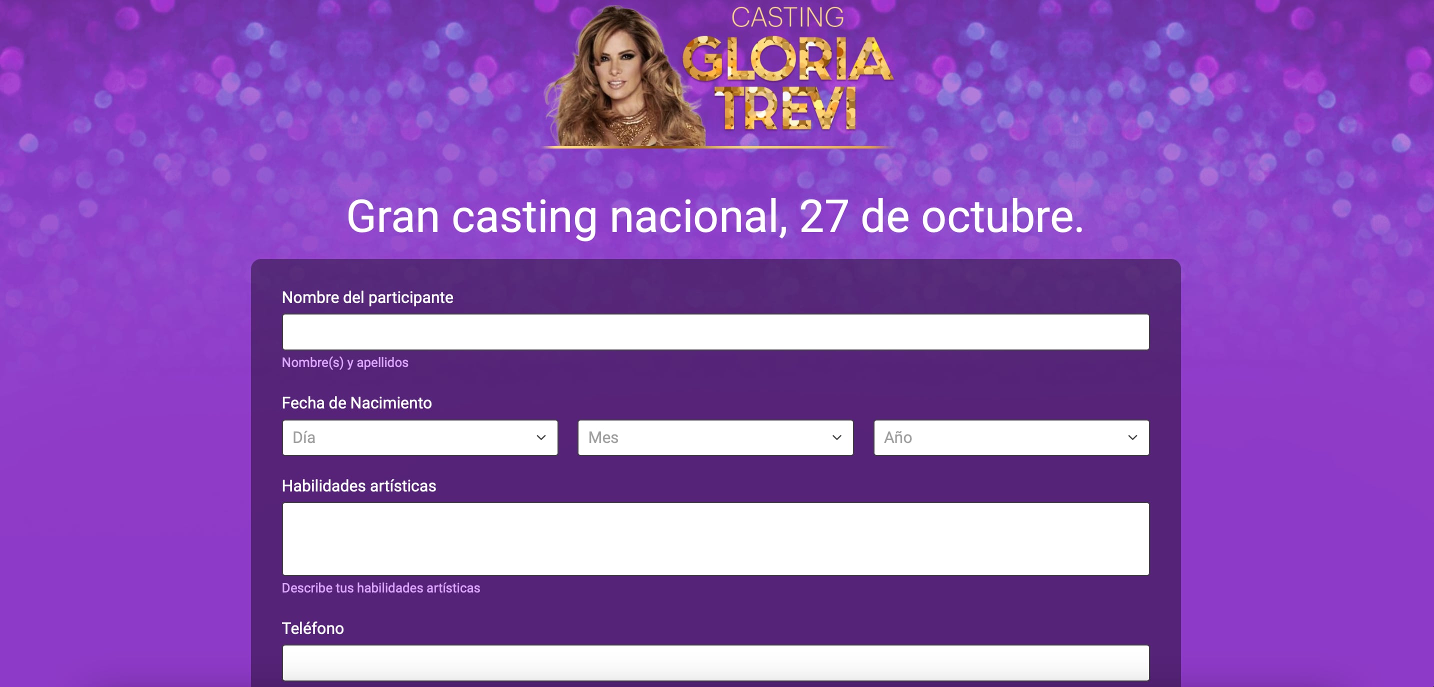 Casting para interpretar a Gloria Trevi