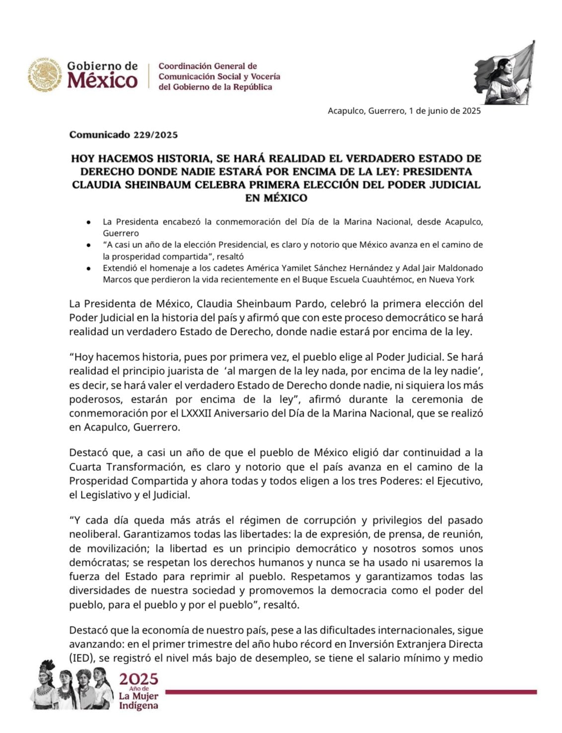 Hoy hacemos historia”, reitera la presidenta Claudia Sheinbaum