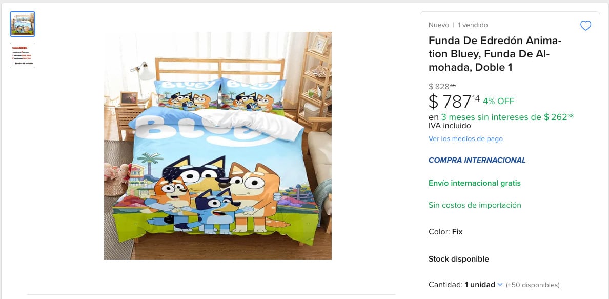 Sábanas de Bluey en Mercado Libre