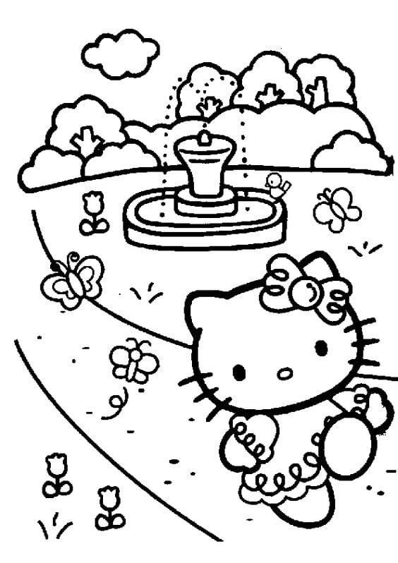 Dibujos de Hello Kitty con temática del Día del Niño para colorear