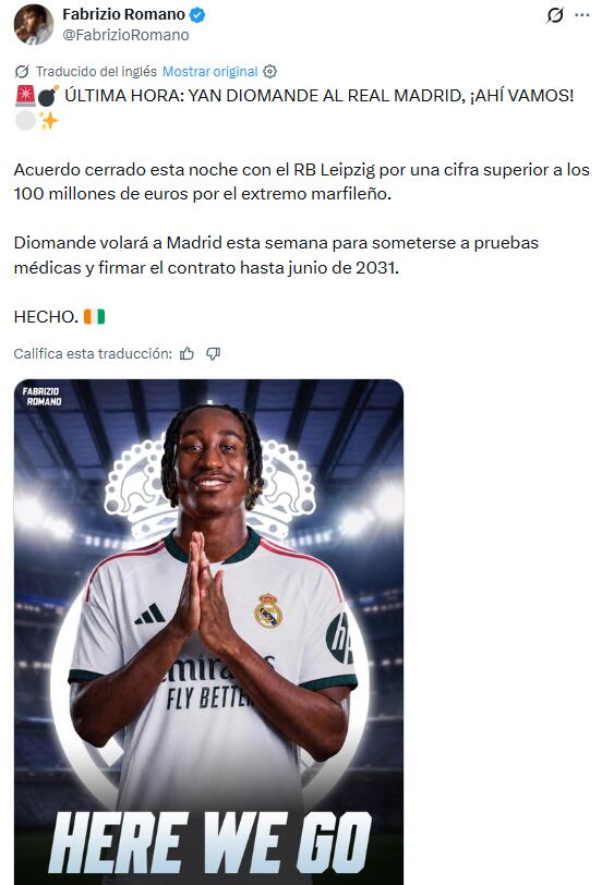 Yan Diomandé apunta a convertirse en nuevo jugador del Real Madrid.
