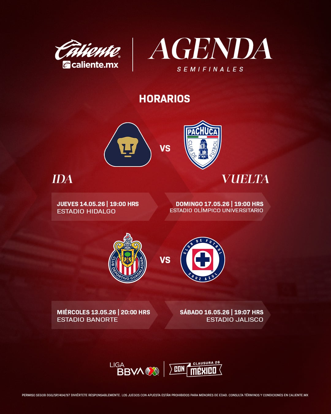 Días y horarios semifinales