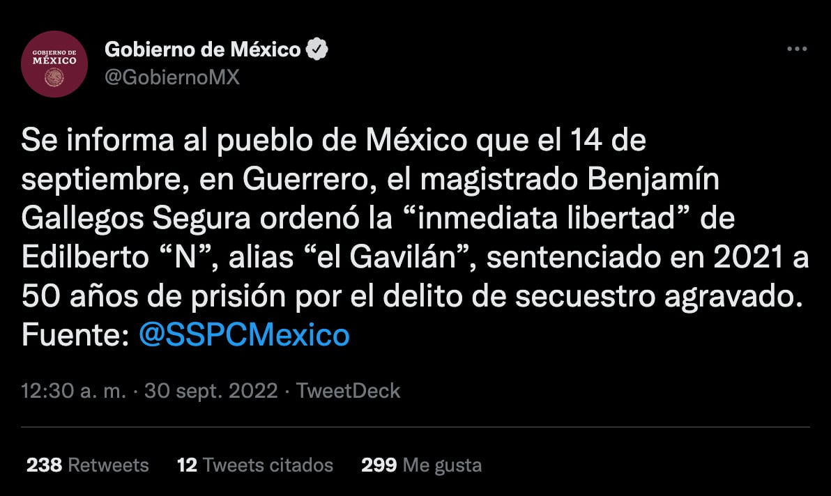 Gobierno de México exhibe a magistrado que liberó a “el Gavilán”, exlíder de los Caballeros Templarios