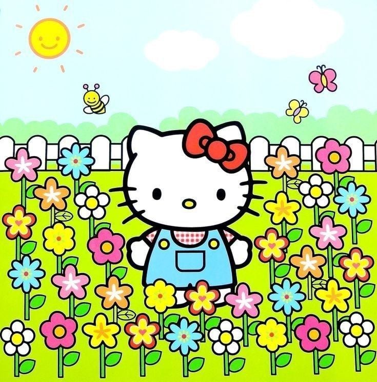 Dibujos de Hello Kitty tomando el sol de primavera para colorear