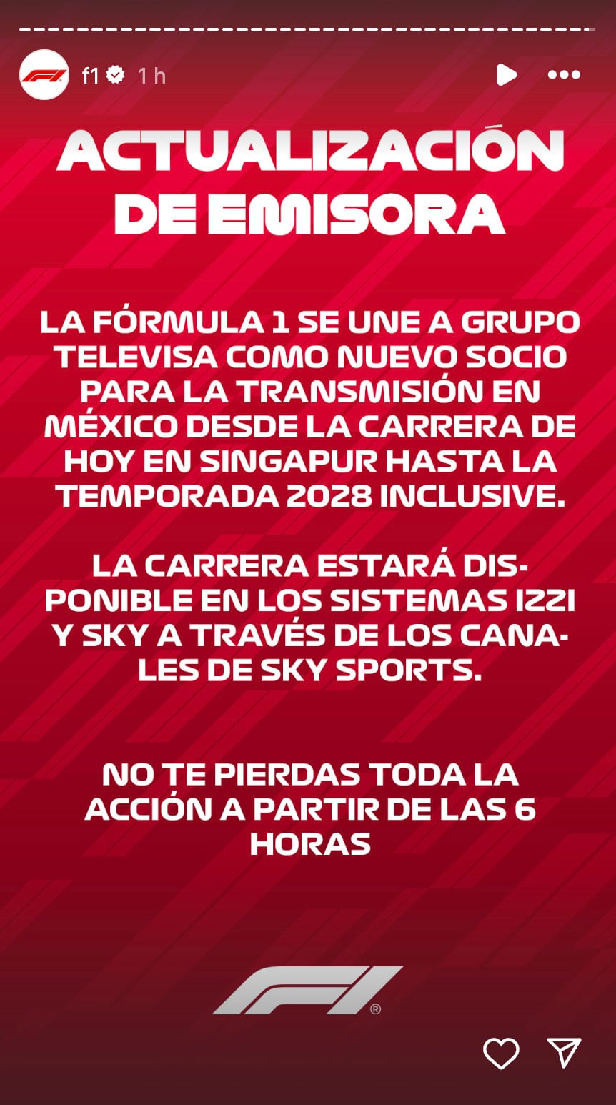 Fórmula 1 anuncia acuerdo con Grupo Televisa.