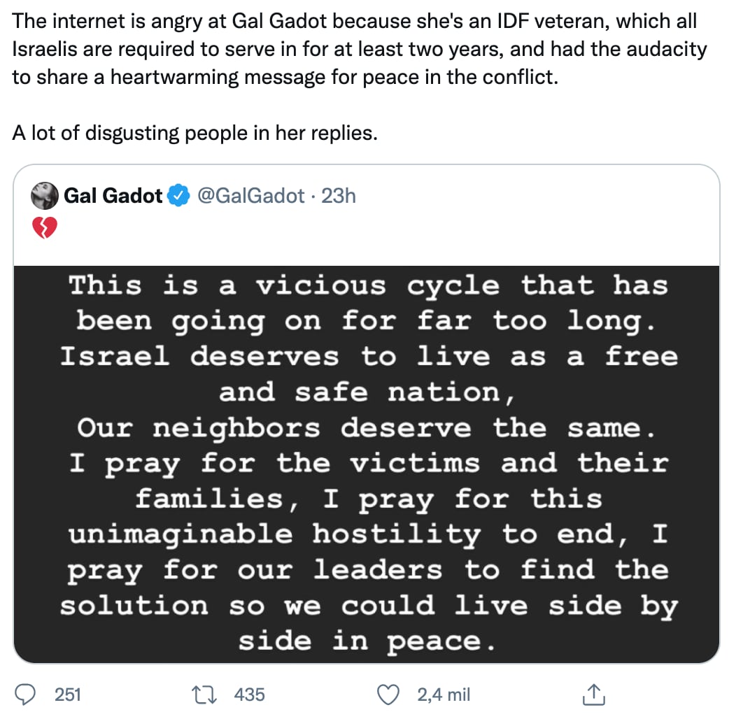 Usuarios también apoyaron el mensaje de Gal Gadot