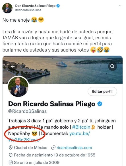 Ricardo Salinas Pliego presume ser un Nepo Baby